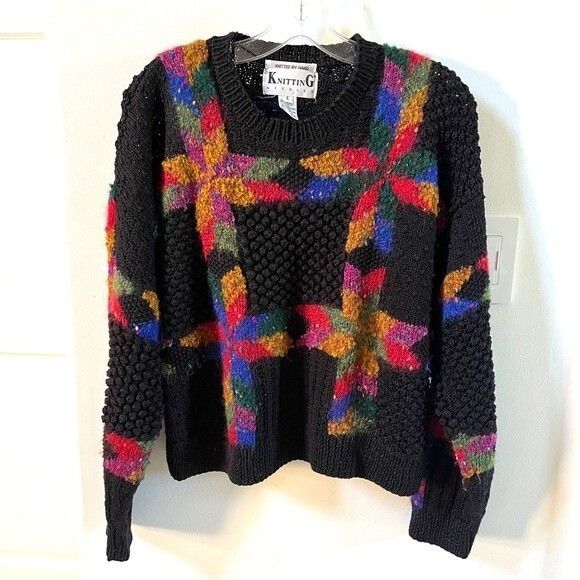 Knitting Needles Knitted By Hand Wool and Cotton Blend Crewneck Vintage Sweater - Picture 5 of 11